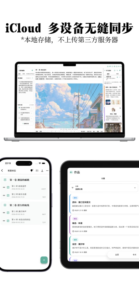 CardFlow 多设备同步预览：电脑、手机和平板同时展示作品